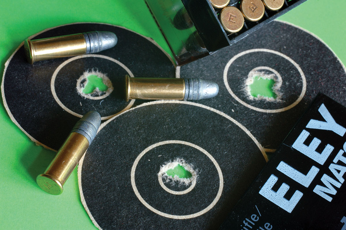 Wayne used a Remington 37 with a stainless McMillan barrel to fire these groups in prone competition.